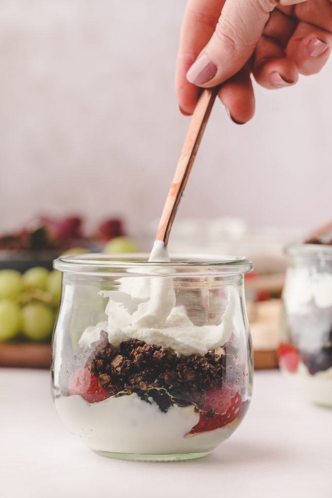 Yogurt Parfait with Fruit and Chocolate Granola Pretty Domesticated