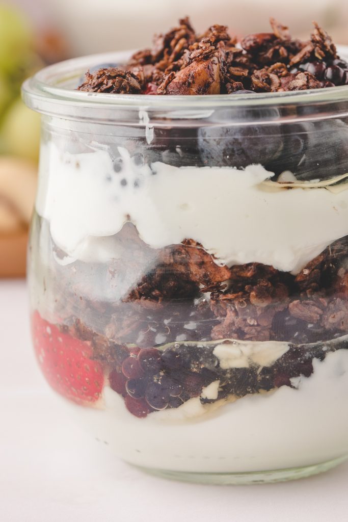 Yogurt Parfait with Fruit and Chocolate Granola - Pretty Domesticated