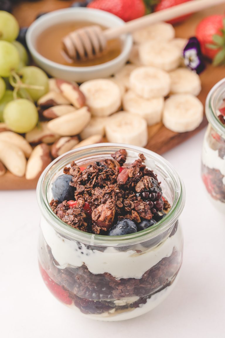 Yogurt Parfait with Fruit and Chocolate Granola Pretty Domesticated