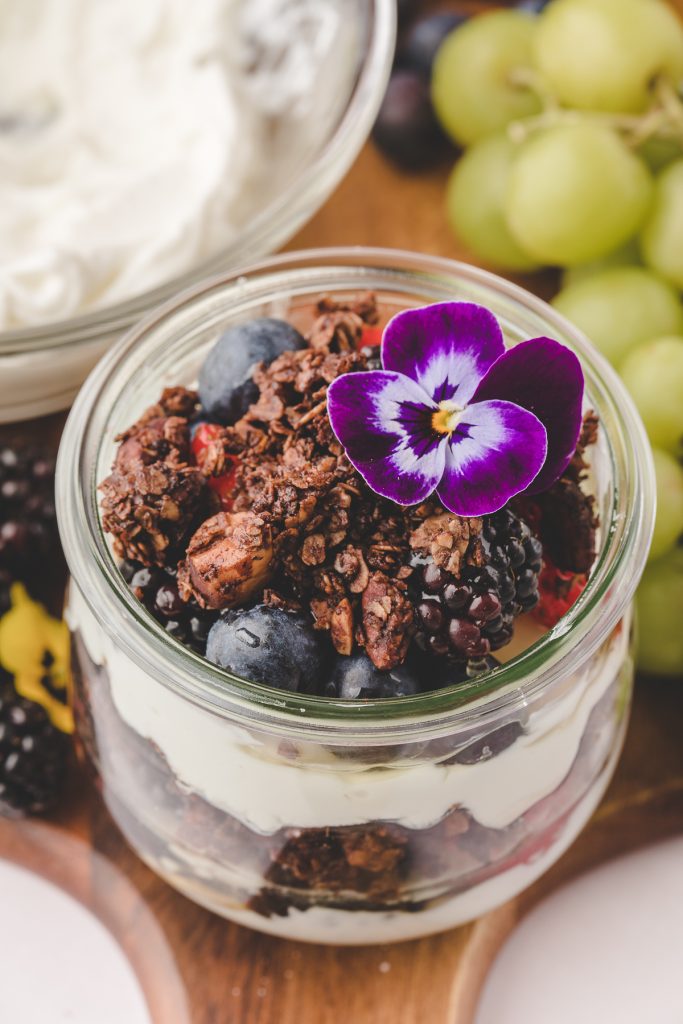 Yogurt Parfait with Fruit and Chocolate Granola Pretty Domesticated